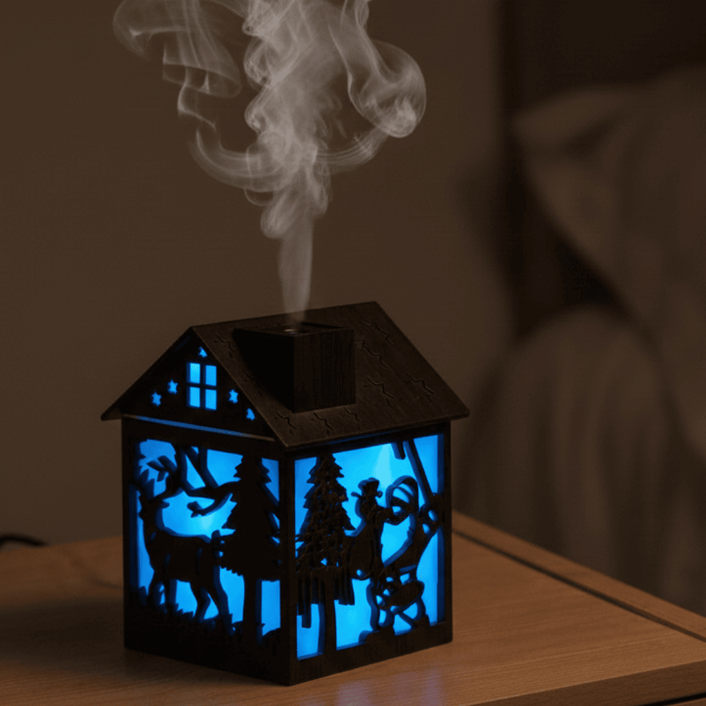 HOUSEGLOW – Wooden House Aroma Diffuser, 240ML Essential Oil Humidifier with Night Light 0