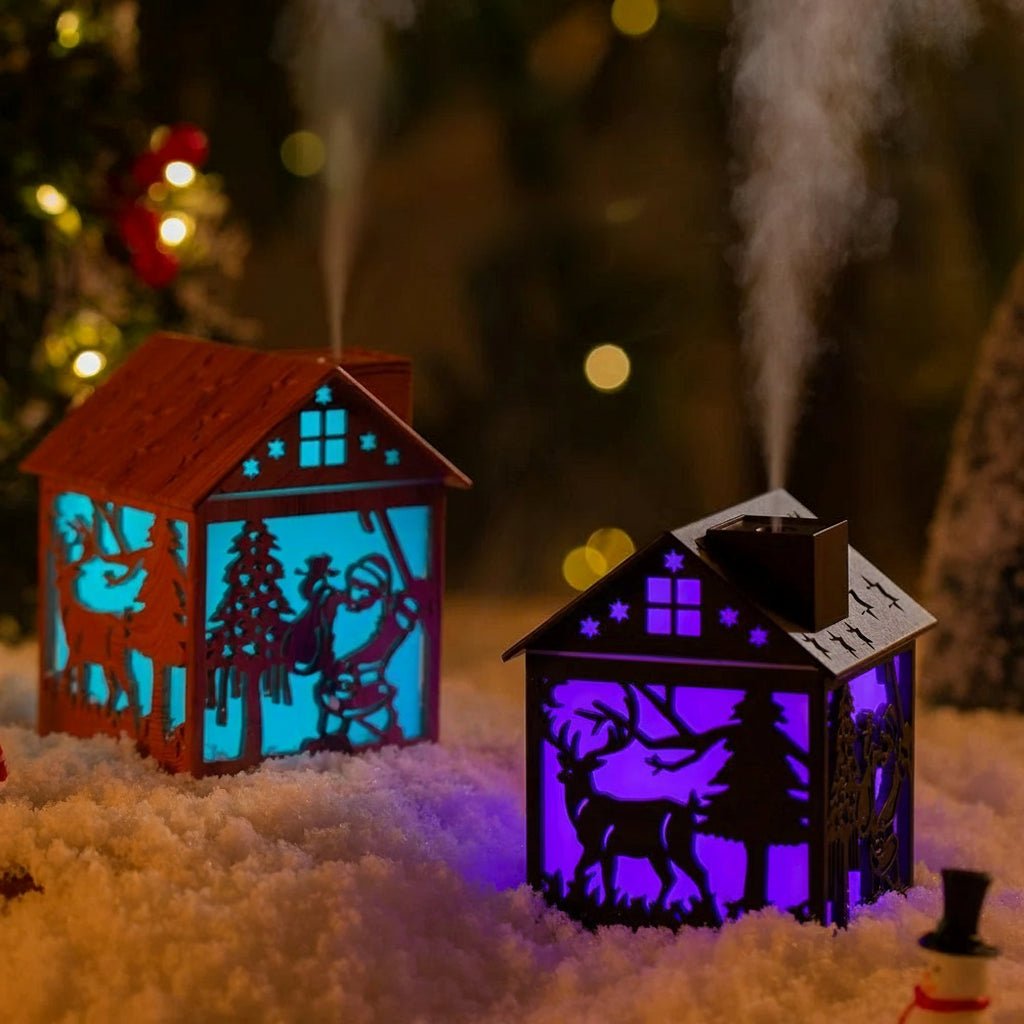 HOUSEGLOW – Wooden House Aroma Diffuser, 240ML Essential Oil Humidifier with Night Light 2