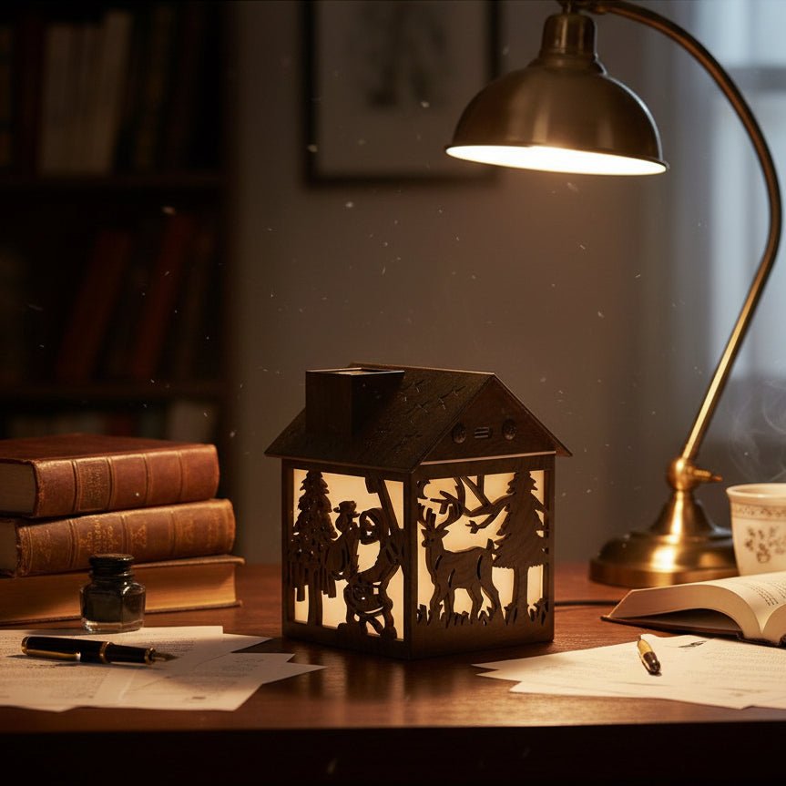 HOUSEGLOW – Wooden House Aroma Diffuser, 240ML Essential Oil Humidifier with Night Light 1