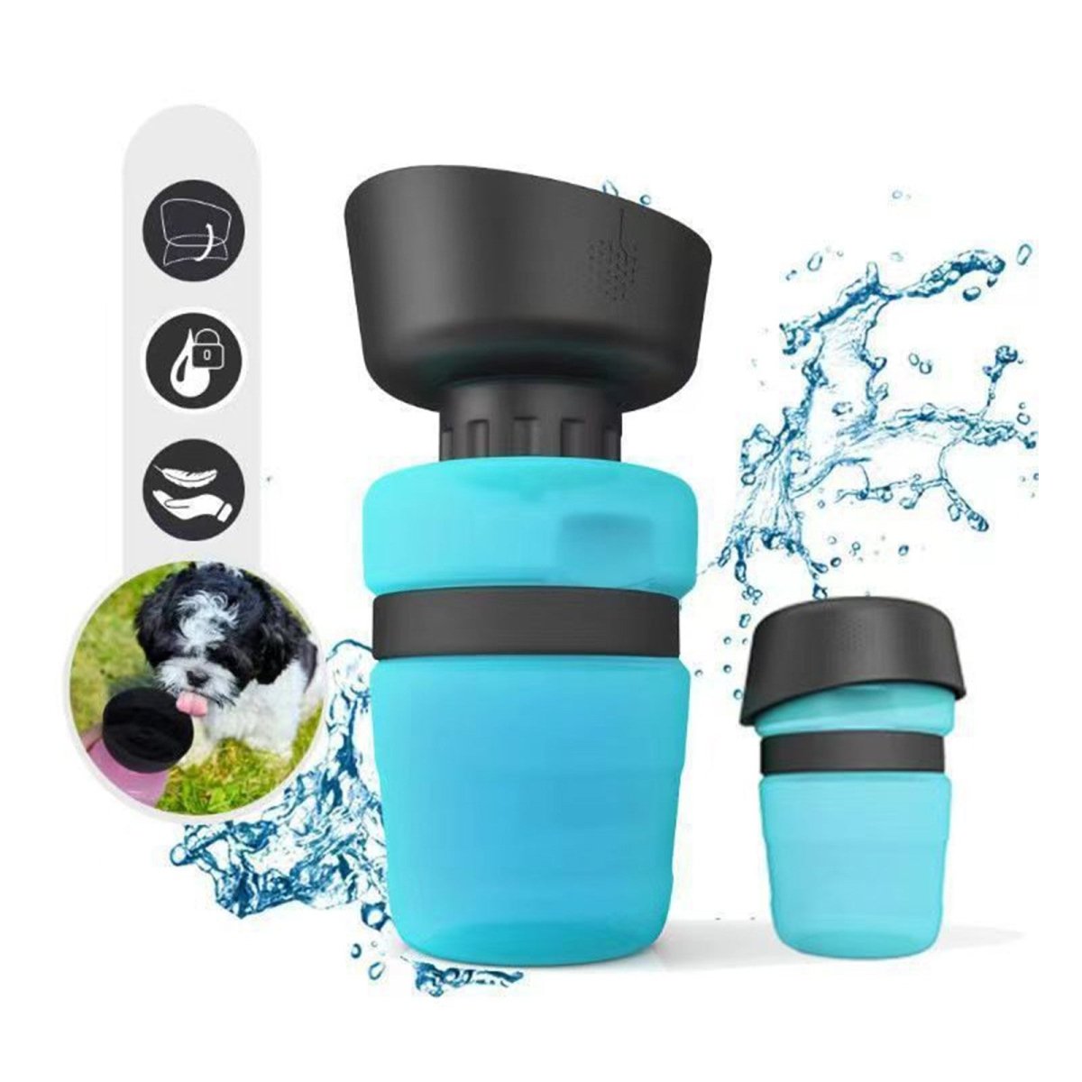 HYDRATEPAWS BOTTLE – Bottiglia d'acqua pieghevole e a prova di perdite per cani con ciotola per bere
