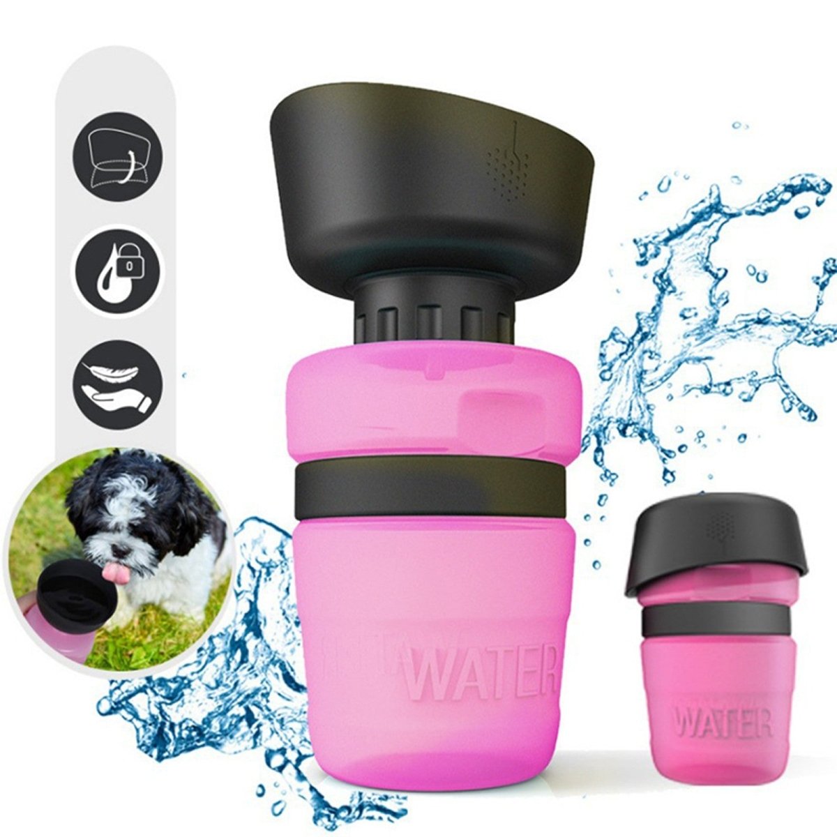 HYDRATEPAWS BOTTLE – Bottiglia d'acqua pieghevole e a prova di perdite per cani con ciotola per bere
