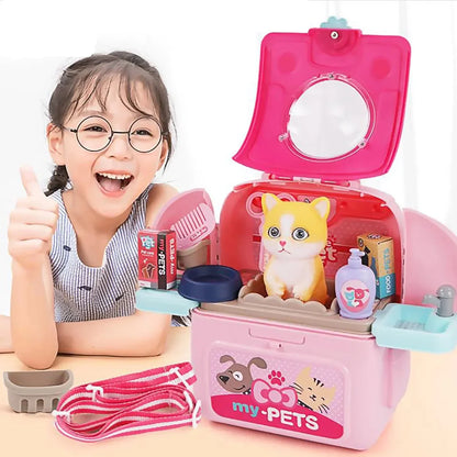 Dierverzorgingsspeelset - draagbare dierenarts rollenspel set voor kinderen met rugzak en 16 accessoires