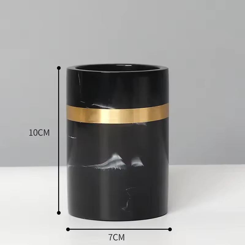 DECORVA – Bandeja de Acento de Mármol Negro Elegante para Decoración de Baño de Lujo