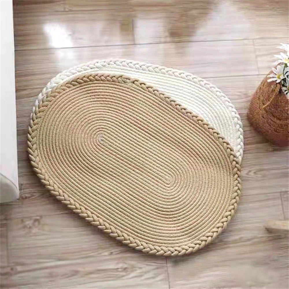 Eco-Friendly Hand-Woven Jute Floor Mat - Non-Slip Cotton Rug for Home Decor 0