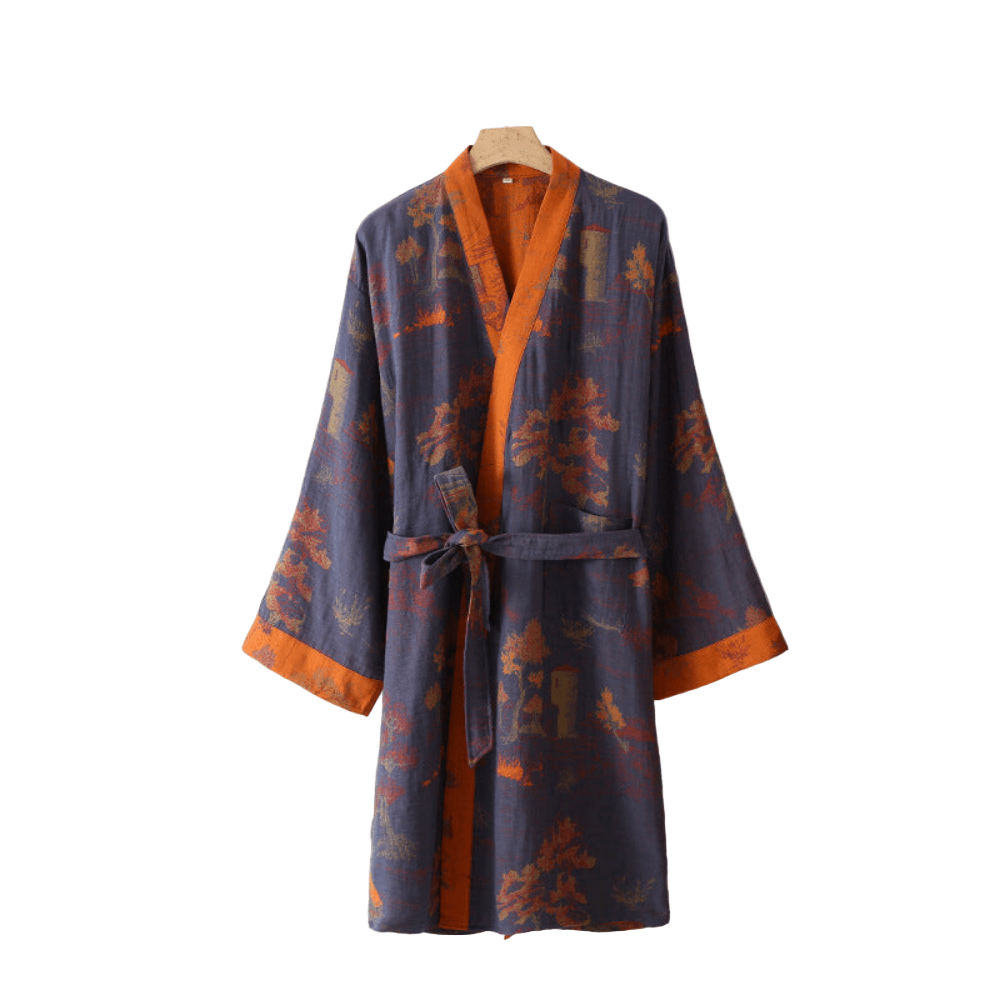 Kimono Baumwoll-Gaze-Bademantel – Retro Unisex Design