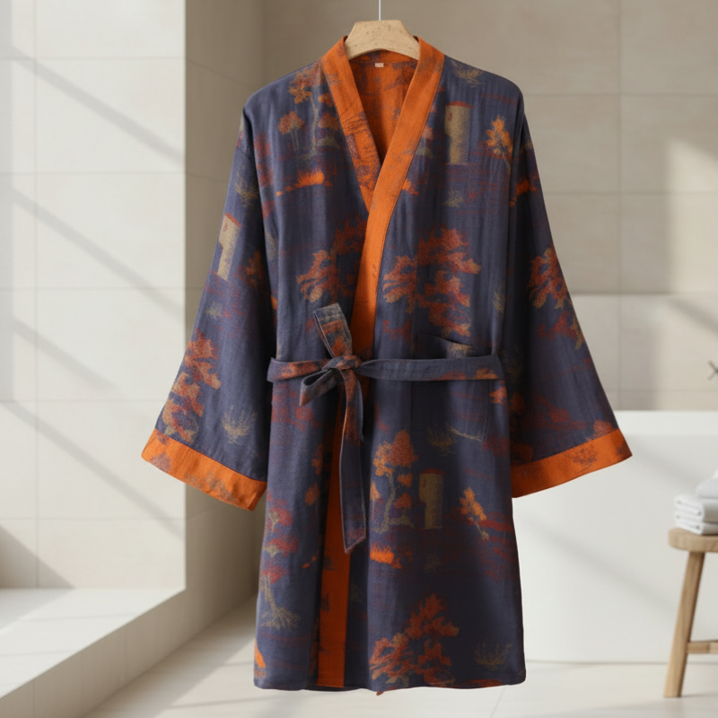 Kimono Cotton Gauze Bathrobe – Retro Unisex Design