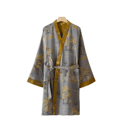 Kimono Baumwoll-Gaze-Bademantel – Retro Unisex Design