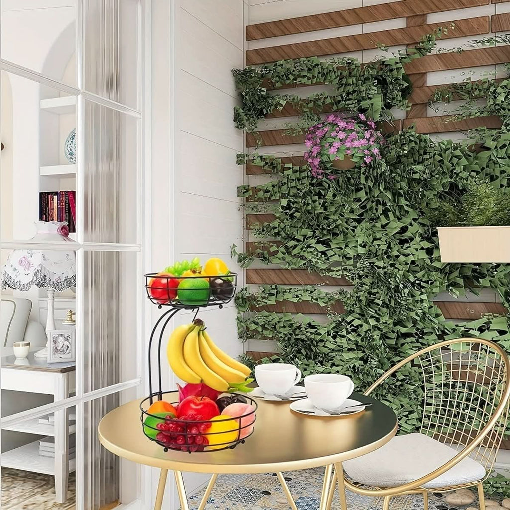 Elegant 2-Tier Oval Fruit Basket with Banana Holder - Durable Metal Kitchen Organizer 2