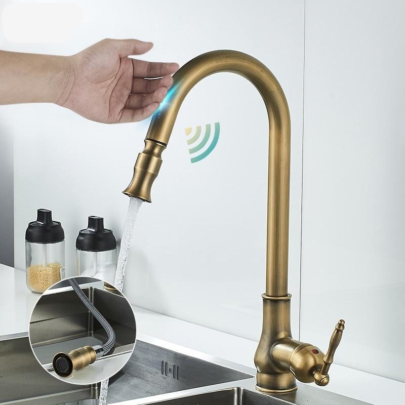BRONZEFLOW – Antique Bronze Pull-Out Kitchen Faucet with Touch Sensor 1