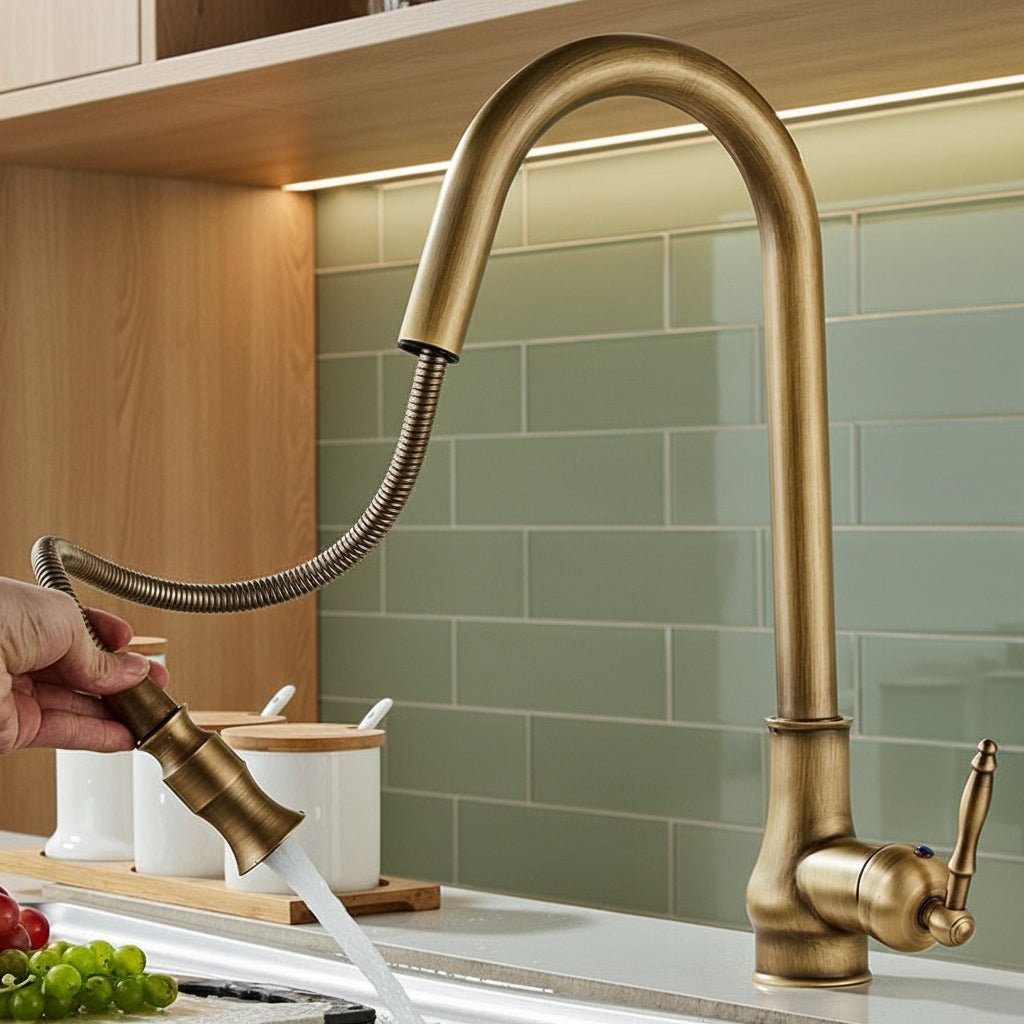 KITCHFLOW Antique Bronze Pull-Out Kitchen Faucet with Touch Sensor ...