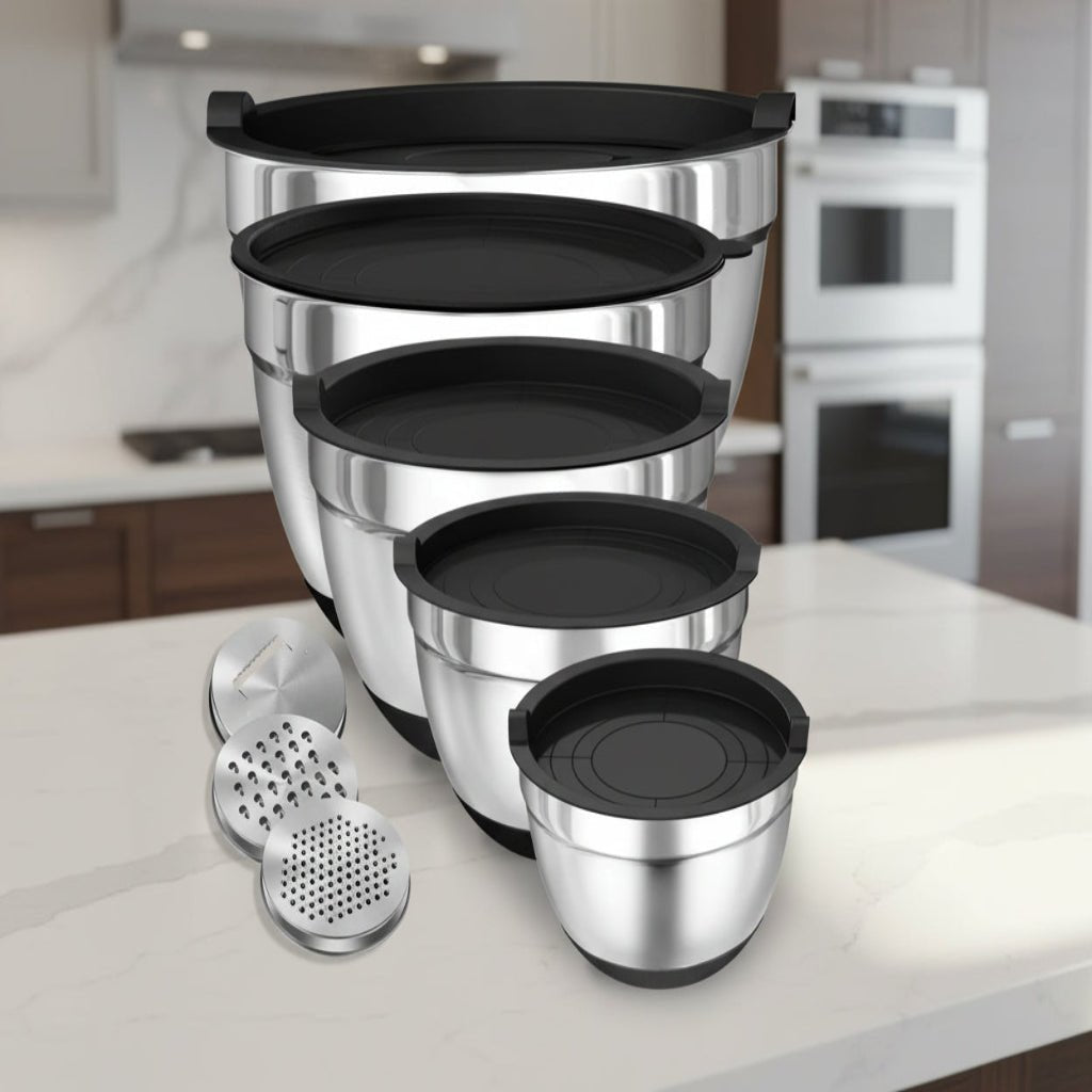 STIRCRAFT PRO – Stainless Steel Mixing Bowl Set with Airtight Lids 0