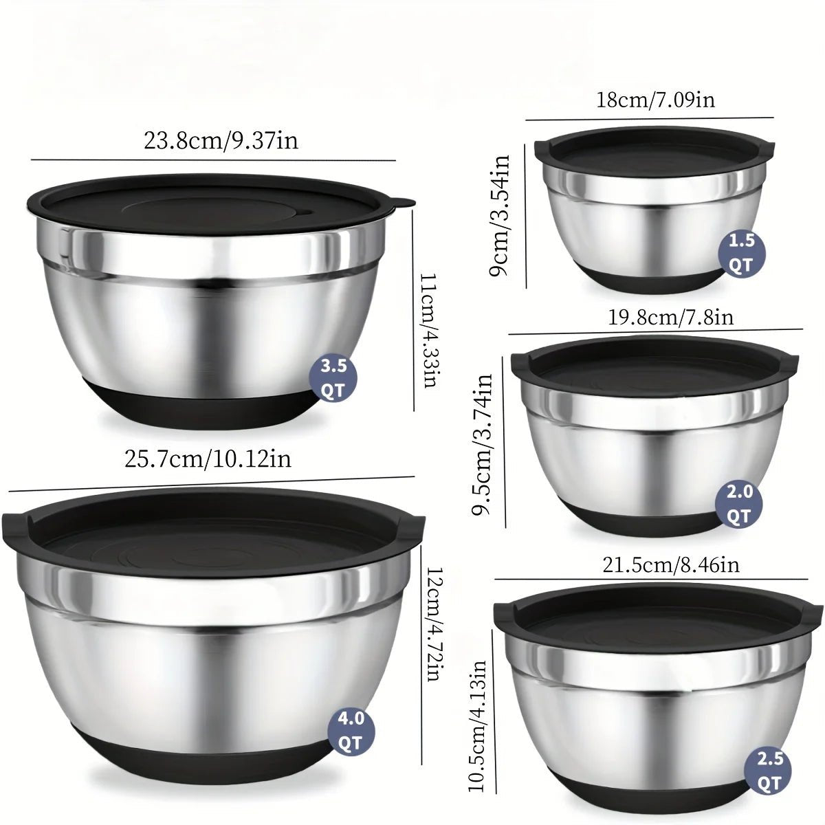 STIRCRAFT PRO – Stainless Steel Mixing Bowl Set with Airtight Lids 5