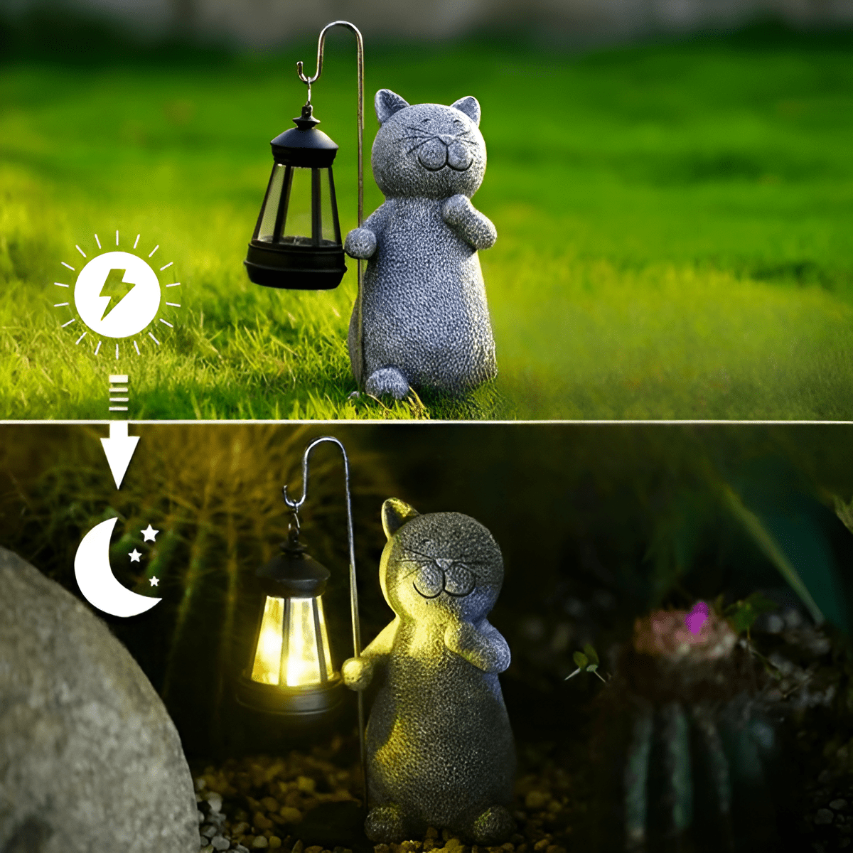 KittyBeam Solar Cat Statue - Hand-Painted Garden Decor with Energy-Efficient Lighting 3