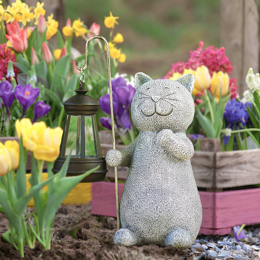 KittyBeam Solar Cat Statue - Hand-Painted Garden Decor with Energy-Efficient Lighting 2