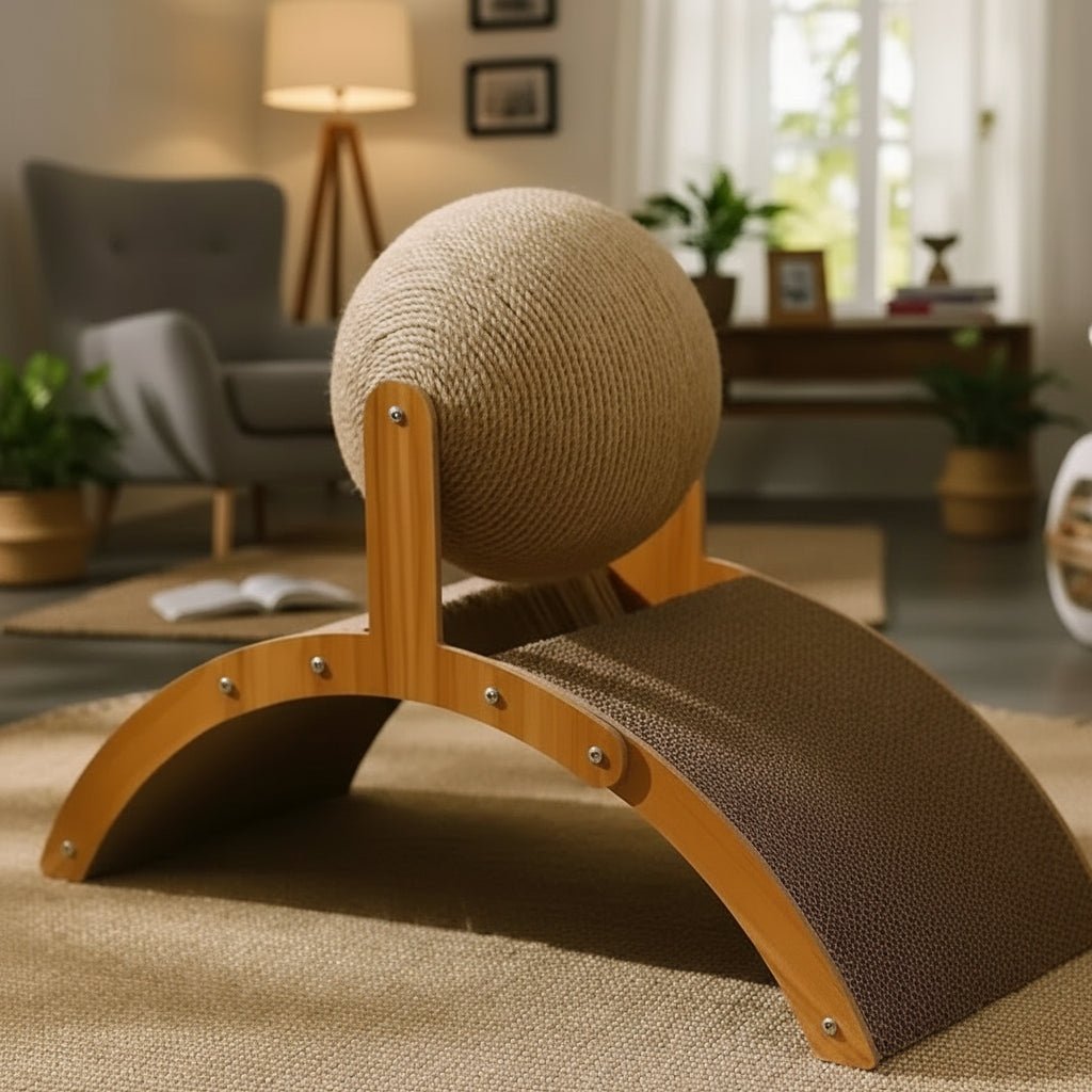FURPLAY – 2-in-1 Cat Scratcher Ball with Natural Sisal Board and Wooden Base 0