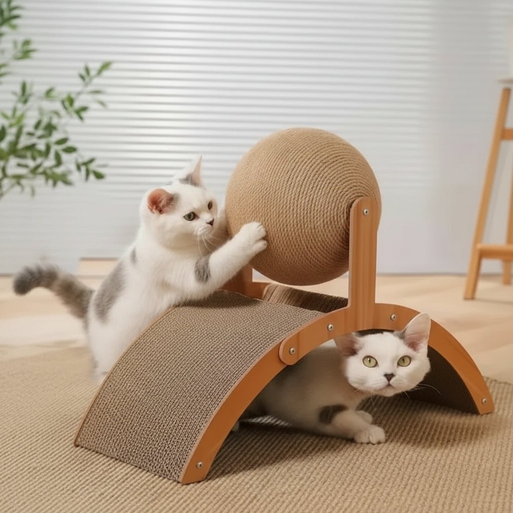 KITTYWOOD – 2-in-1 Cat Scratching Ball with Natural Sisal Board and Wooden Design
