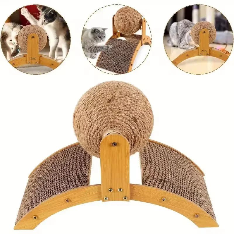 FURPLAY – 2-in-1 Cat Scratcher Ball with Natural Sisal Board and Wooden Base 5