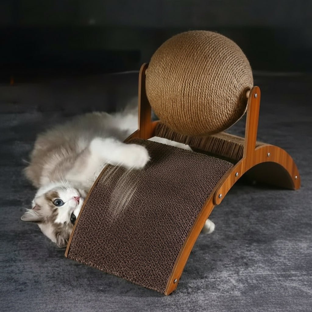 KITTYWOOD – 2-in-1 Cat Scratching Ball with Natural Sisal Board and Wooden Design