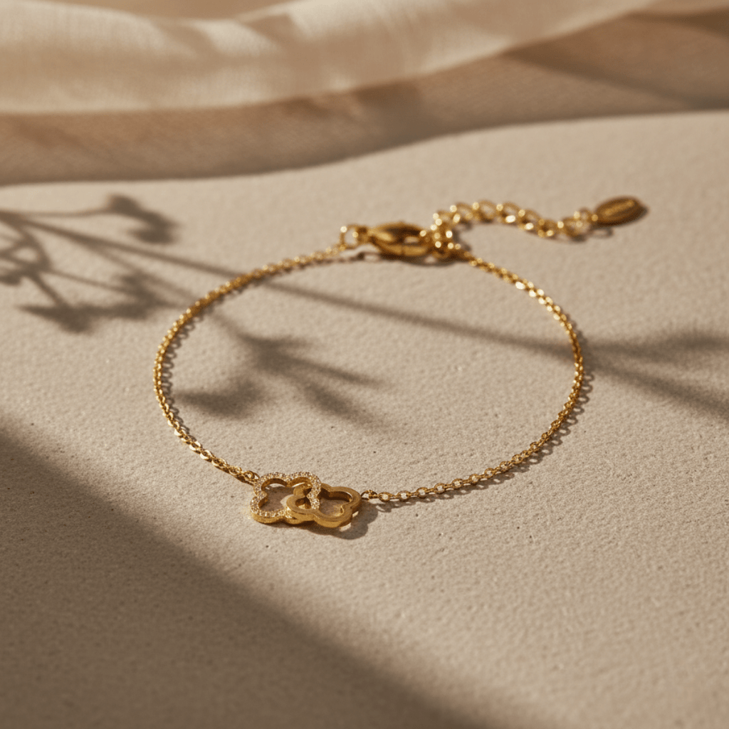 Geluksstrik Gouden Schakel Klaver Armband