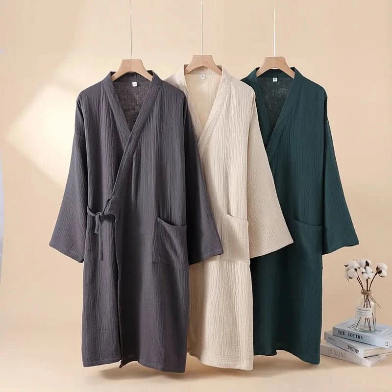 KOMFERA - Premium puuvillainen oloasu kimono, hengittävä unisex-kylpytakki rentoutumiseen ja kotikylpylään