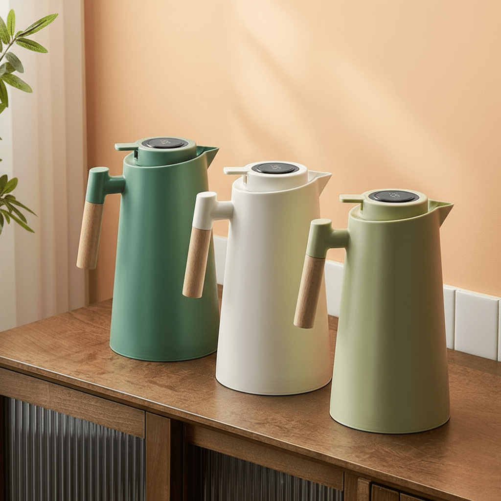 Lattea – Thermoskan met Temperatuurweergave, Lekvrije Ontwerp & Houten Handvat