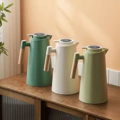 Lattea – Thermoskan met Temperatuurweergave, Lekvrije Ontwerp & Houten Handvat