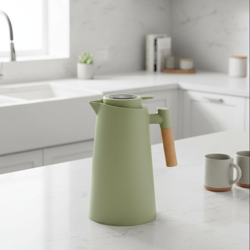 Lattea - Thermal Jug with Temperature Display, Leak-Proof & Wooden Handle 0