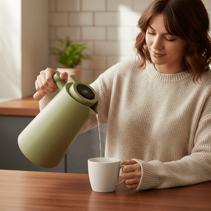 Lattea – Thermoskan met Temperatuurweergave, Lekvrije Ontwerp & Houten Handvat