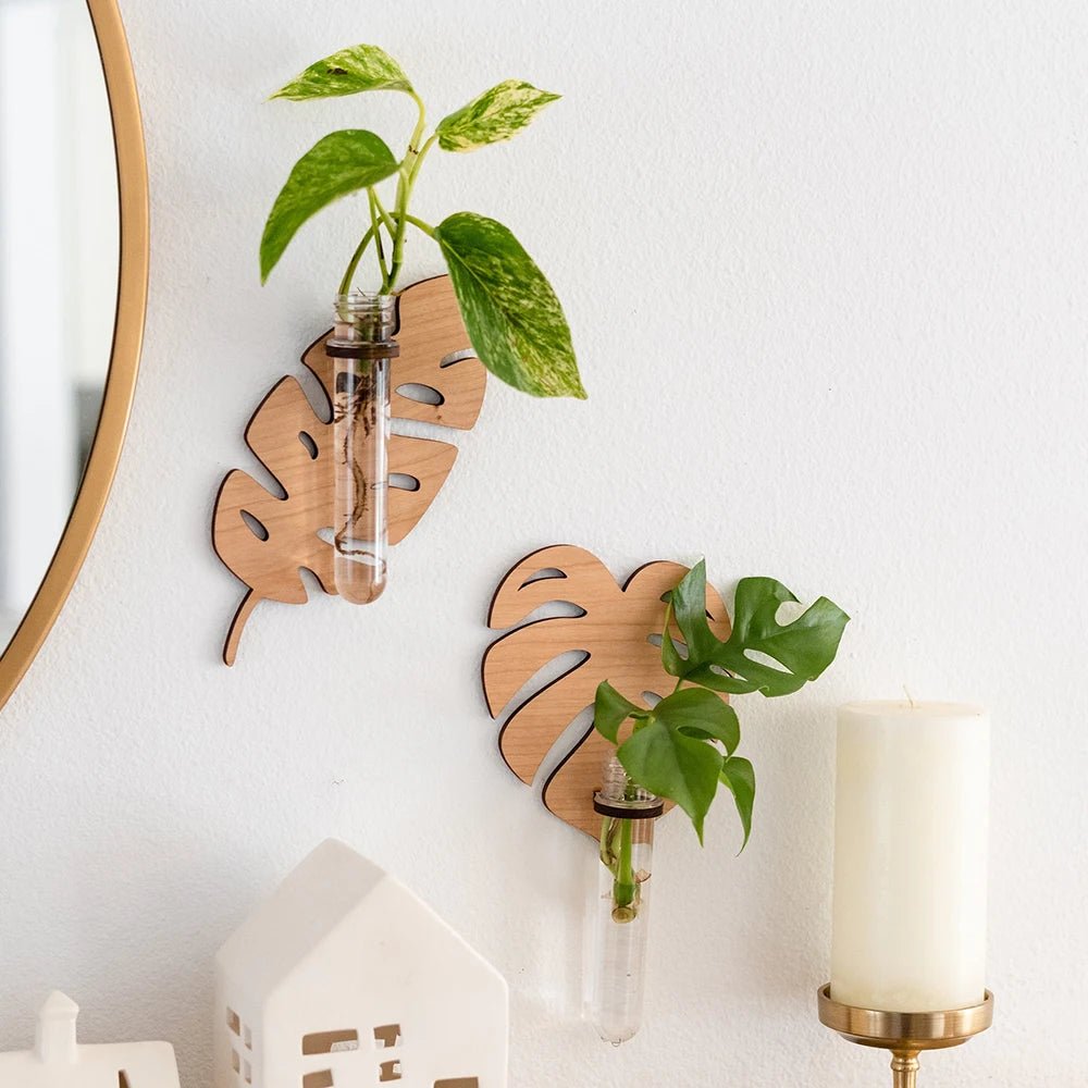 Artisan Leaf Shape Wall Planters - Hand-Carved Wooden Indoor Plant Decor 0