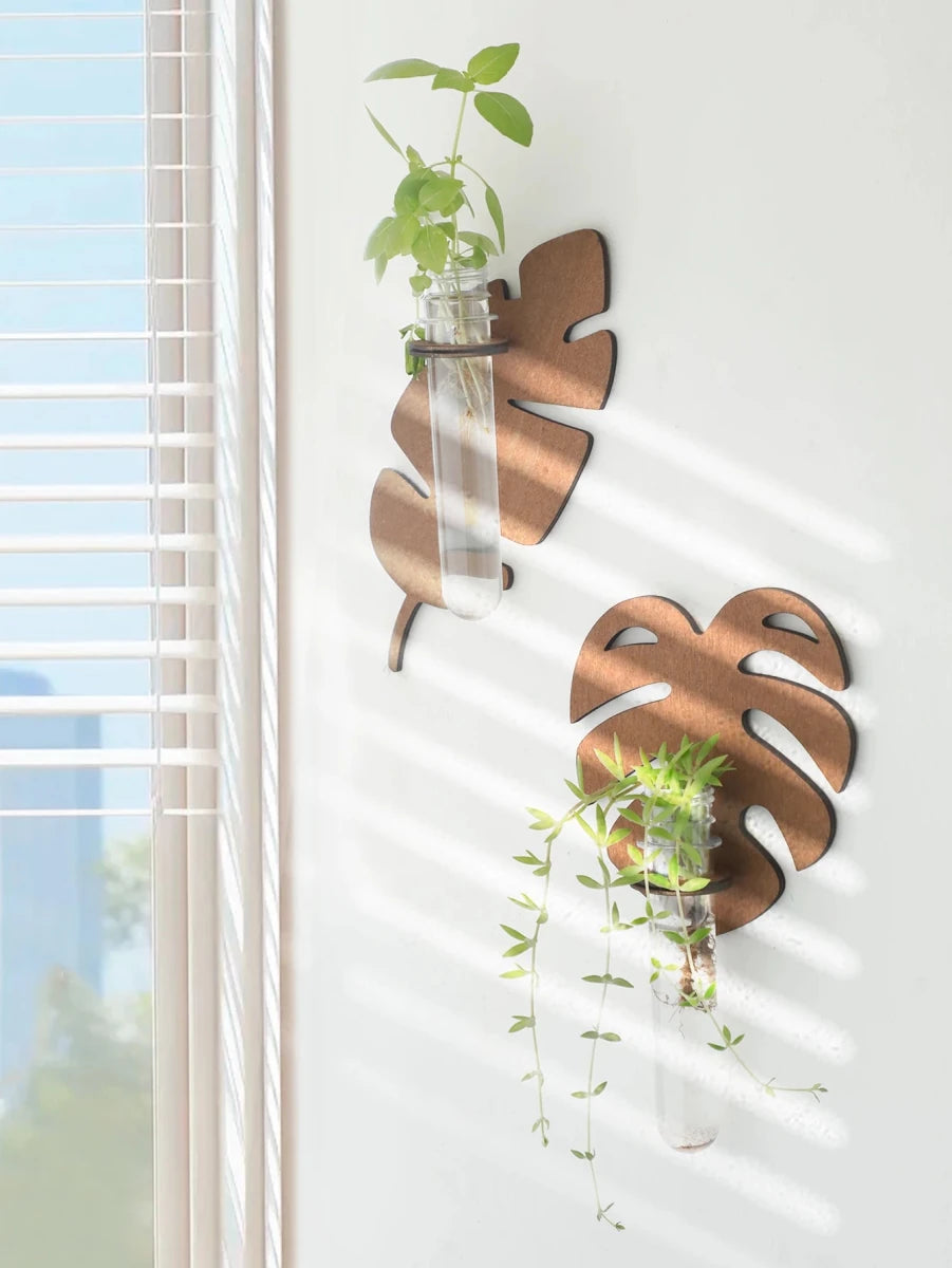Artisan Leaf Shape Wall Planters - Hand-Carved Wooden Indoor Plant Decor 1