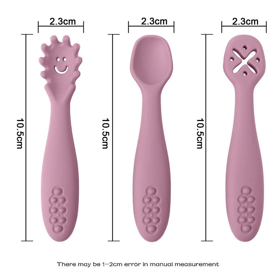 LEARN2EAT – Set di utensili in silicone per neonati e bambini piccoli (cucchiaio, forchetta e coltello)