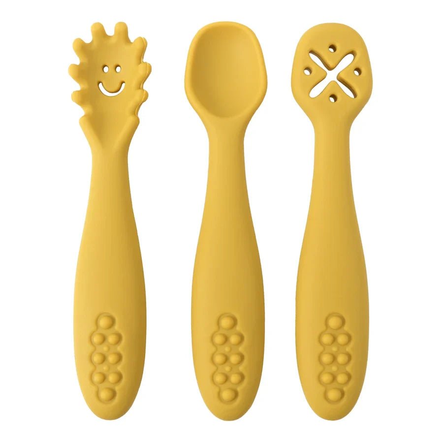 LEARN2EAT – Set di utensili in silicone per neonati e bambini piccoli (cucchiaio, forchetta e coltello)