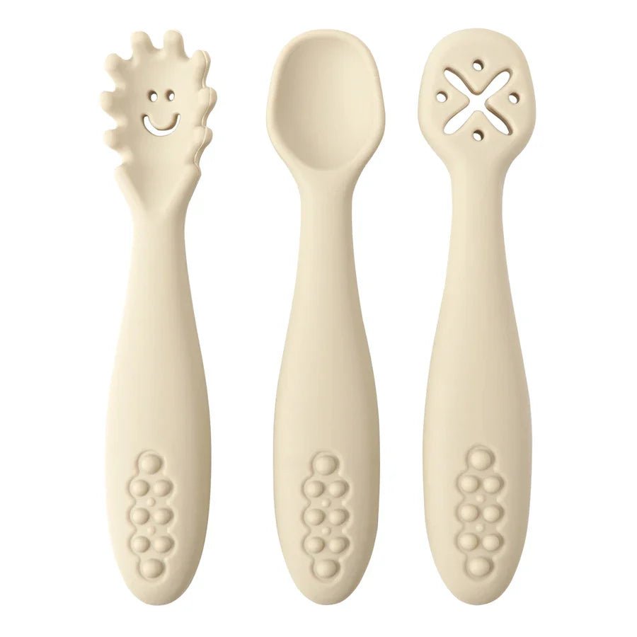 LEARN2EAT – Set di utensili in silicone per neonati e bambini piccoli (cucchiaio, forchetta e coltello)