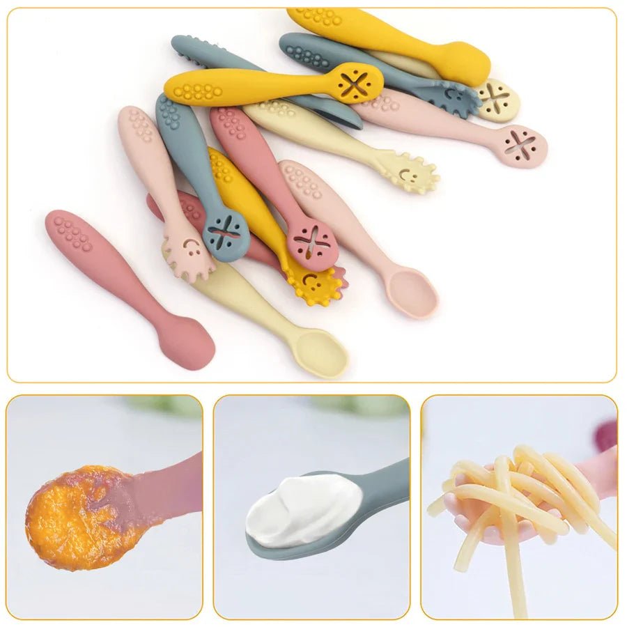 LEARN2EAT – Set di utensili in silicone per neonati e bambini piccoli (cucchiaio, forchetta e coltello)