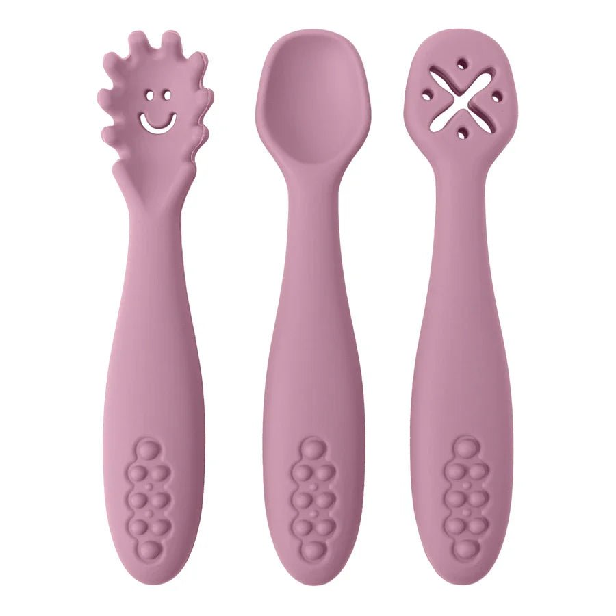 LEARN2EAT – Set di utensili in silicone per neonati e bambini piccoli (cucchiaio, forchetta e coltello)