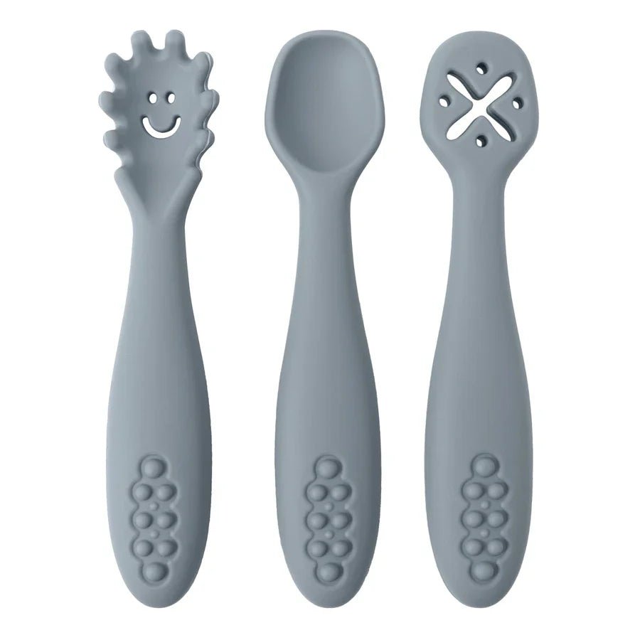 LEARN2EAT – Set di utensili in silicone per neonati e bambini piccoli (cucchiaio, forchetta e coltello)