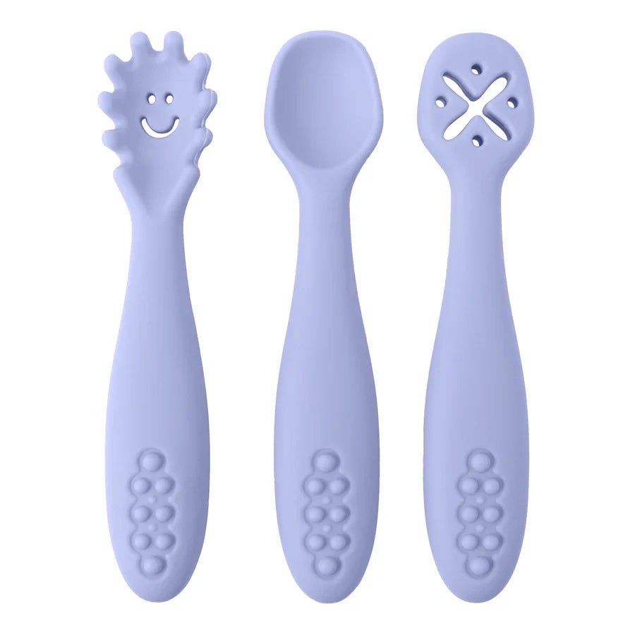 LEARN2EAT – Set di utensili in silicone per neonati e bambini piccoli (cucchiaio, forchetta e coltello)