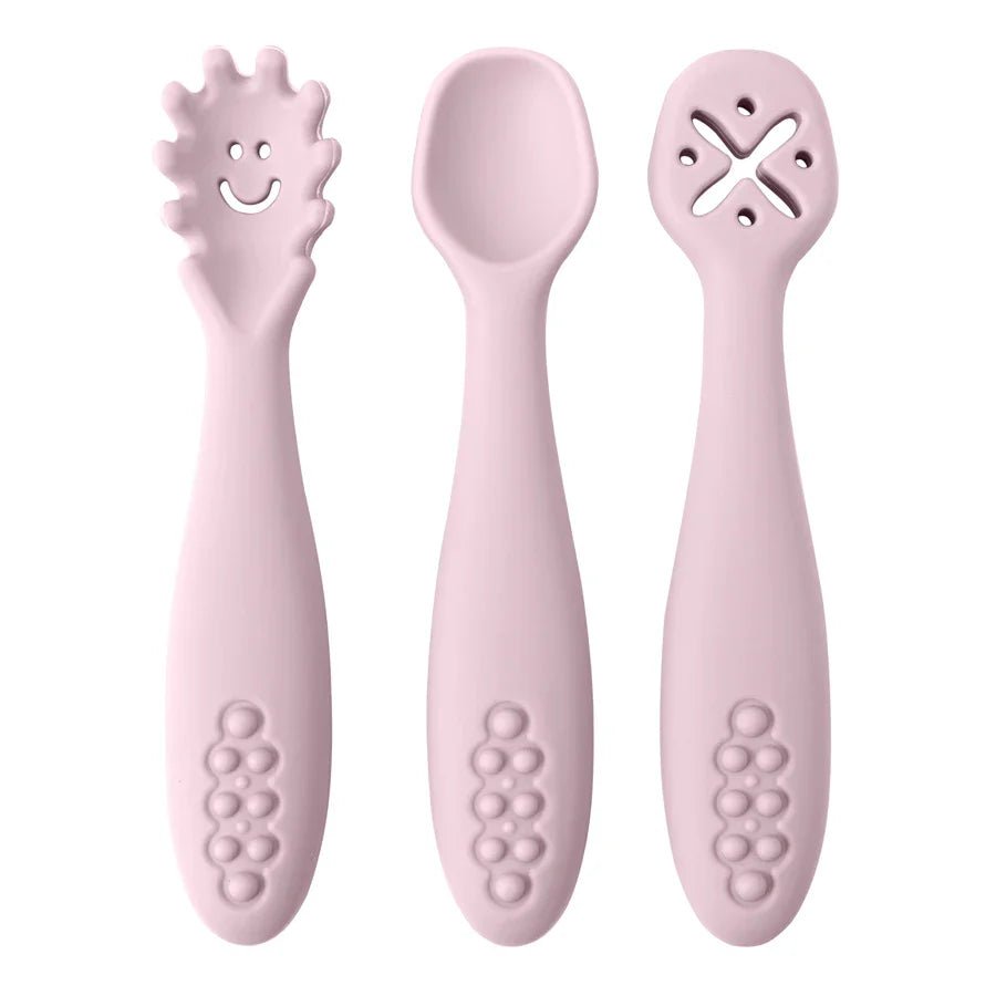 LEARN2EAT – Set di utensili in silicone per neonati e bambini piccoli (cucchiaio, forchetta e coltello)