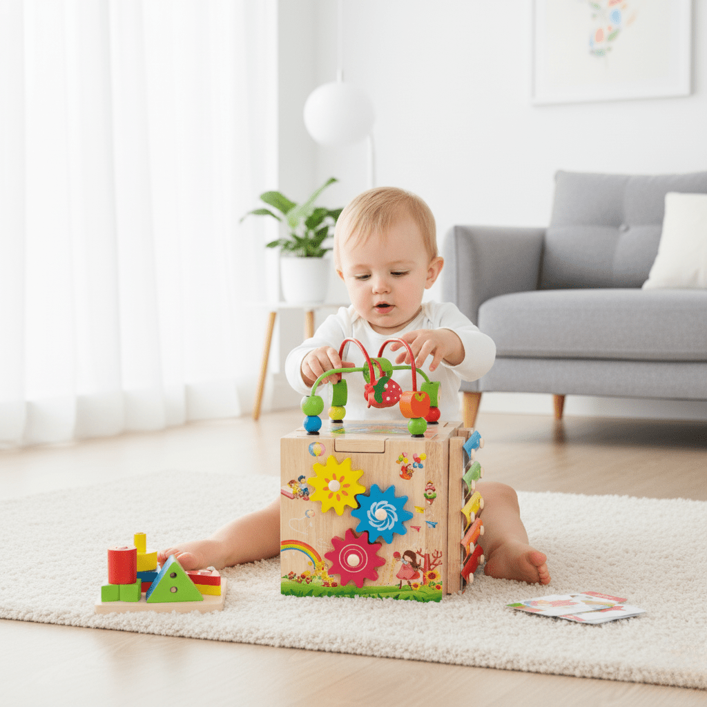 LEARNICUBE – 8-in-1 Montessori puinen aktiviteettikuutio taaperoille