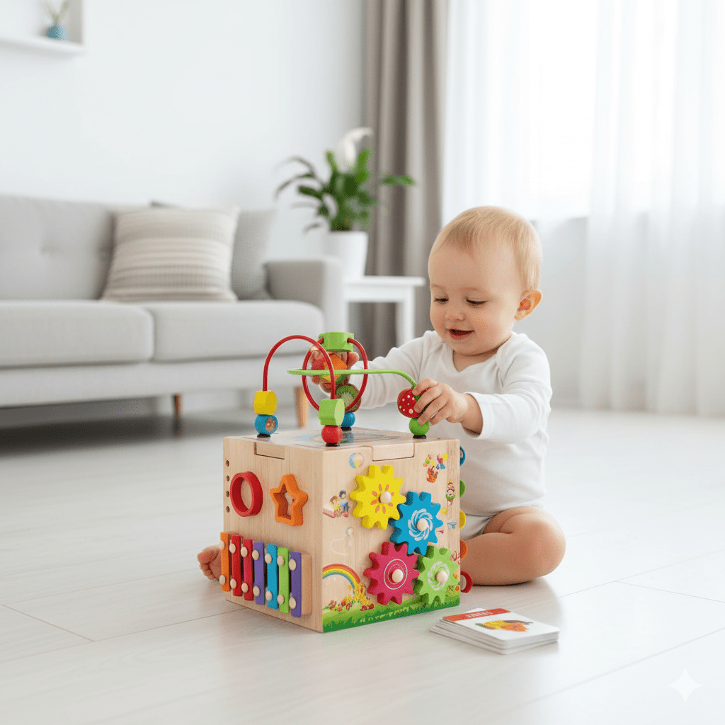 LEARNICUBE – 8-in-1 Montessori Wooden Activity Cube for Toddlers
