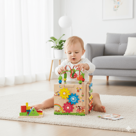 LEARNICUBE – 8-in-1 Montessori Wooden Activity Cube for Toddlers