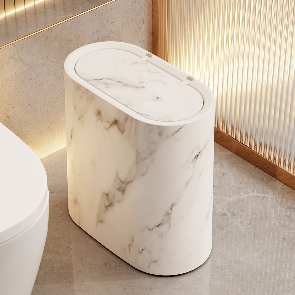 Elegant Marble Pattern Trash Can - Modern Oval Bin for Bathroom & Kitchen 2