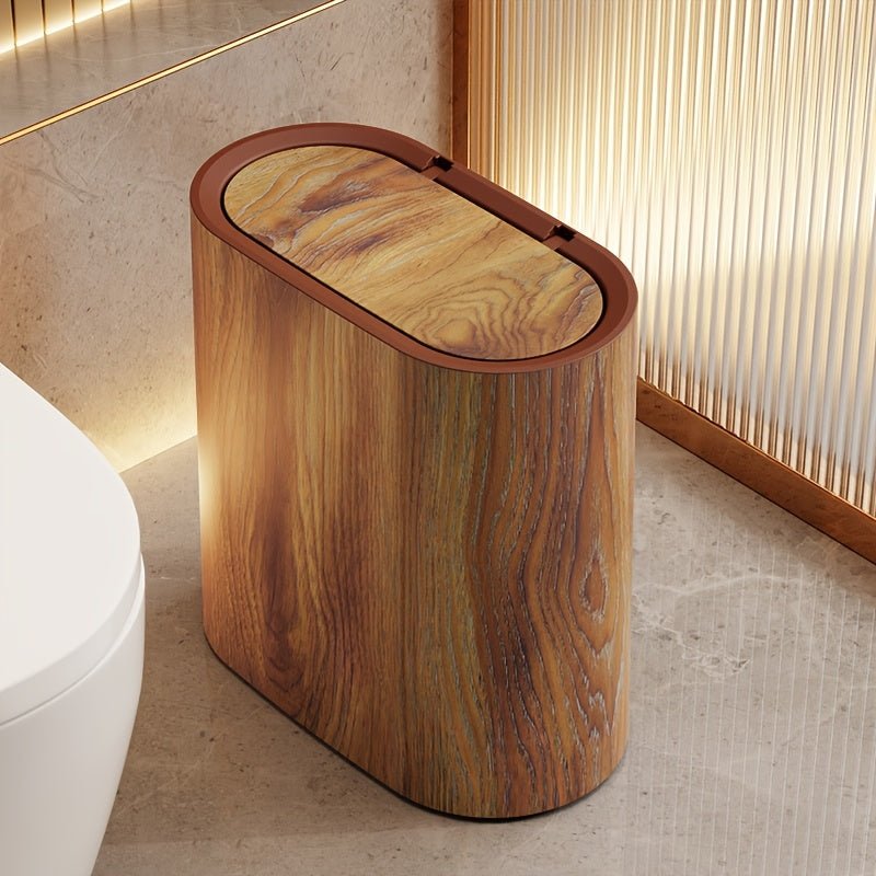 Elegant Marble Pattern Trash Can - Modern Oval Bin for Bathroom & Kitchen 0