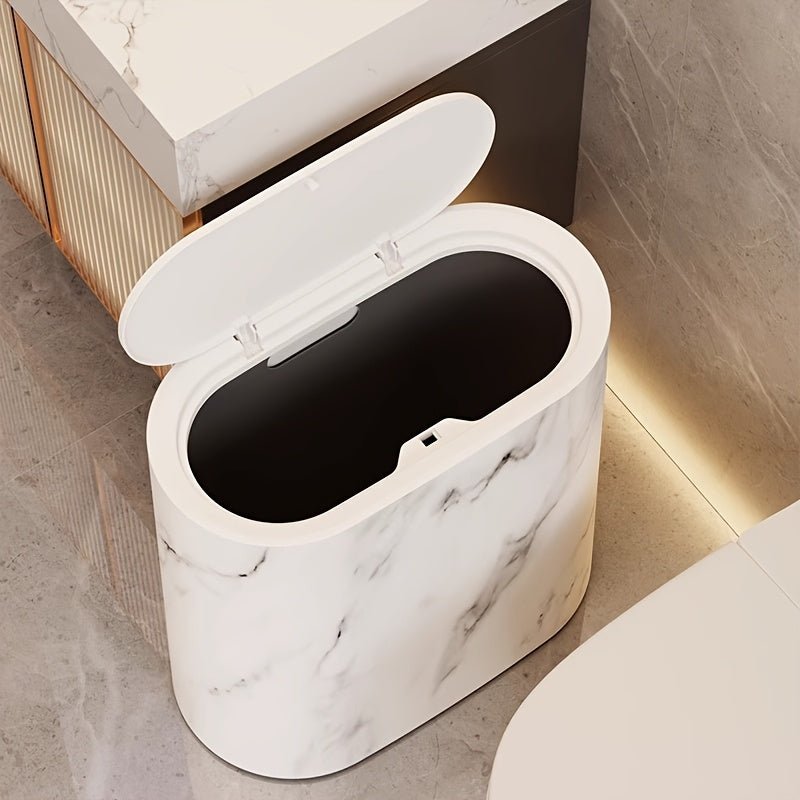 Elegant Marble Pattern Trash Can - Modern Oval Bin for Bathroom & Kitchen 5