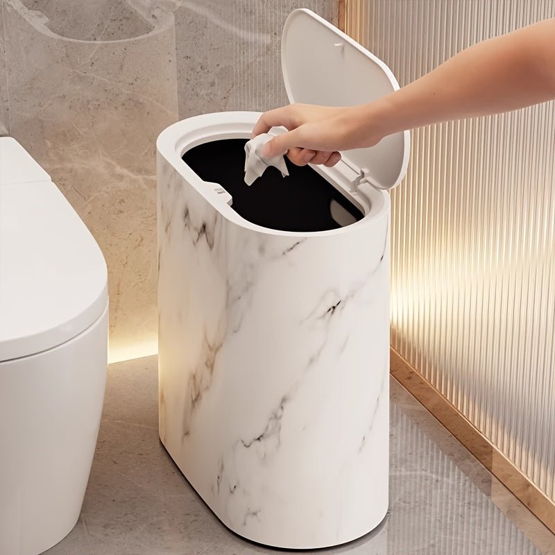 Elegant Marble Pattern Trash Can - Modern Oval Bin for Bathroom & Kitchen 3