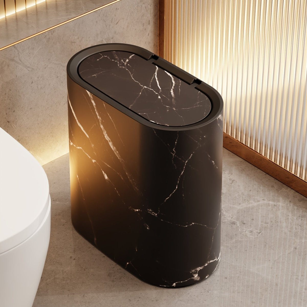 Elegant Marble Pattern Trash Can - Modern Oval Bin for Bathroom & Kitchen 10
