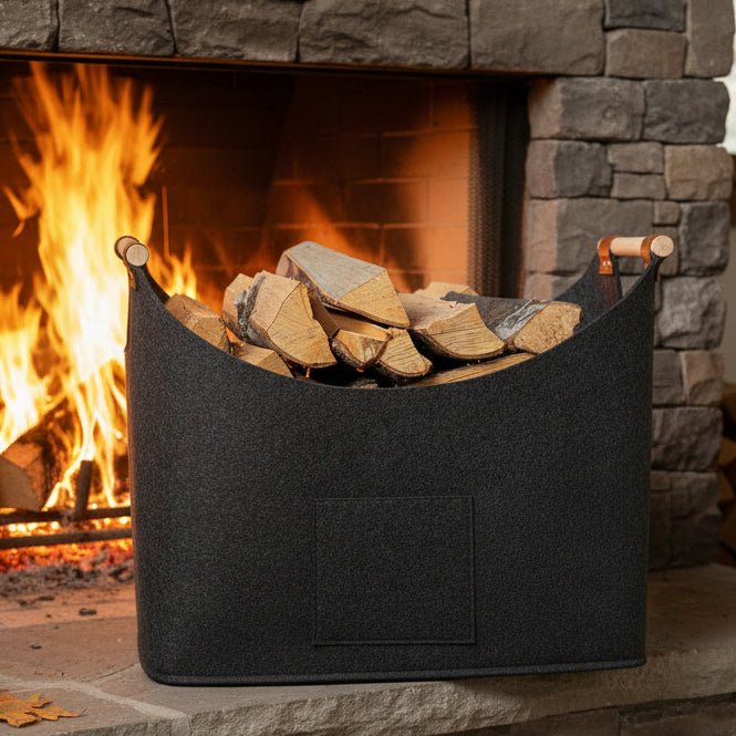 FELDURA - Foldable Firewood Basket with Wooden Handles & Leather Accents 0