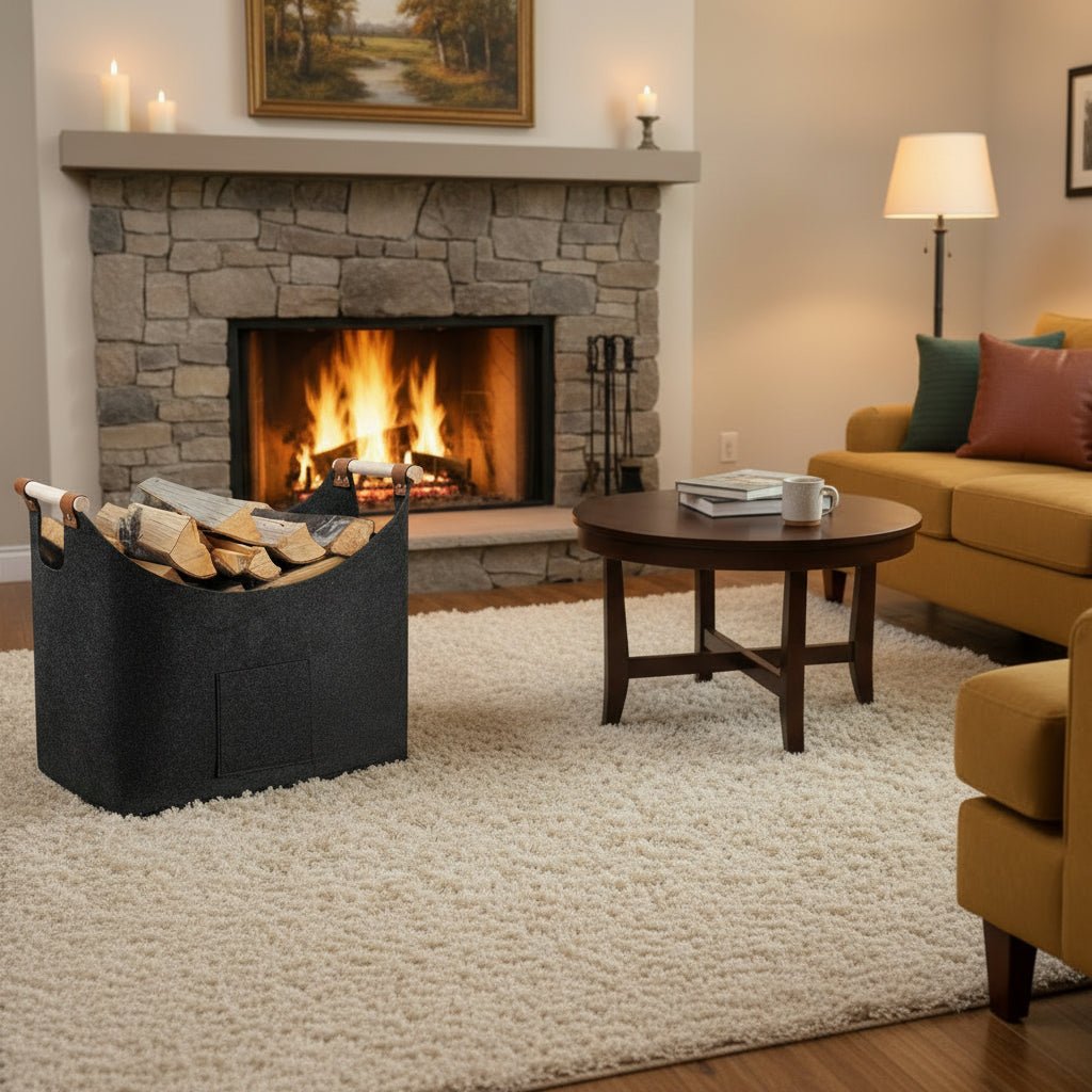 FELDURA - Foldable Firewood Basket with Wooden Handles & Leather Accents 5