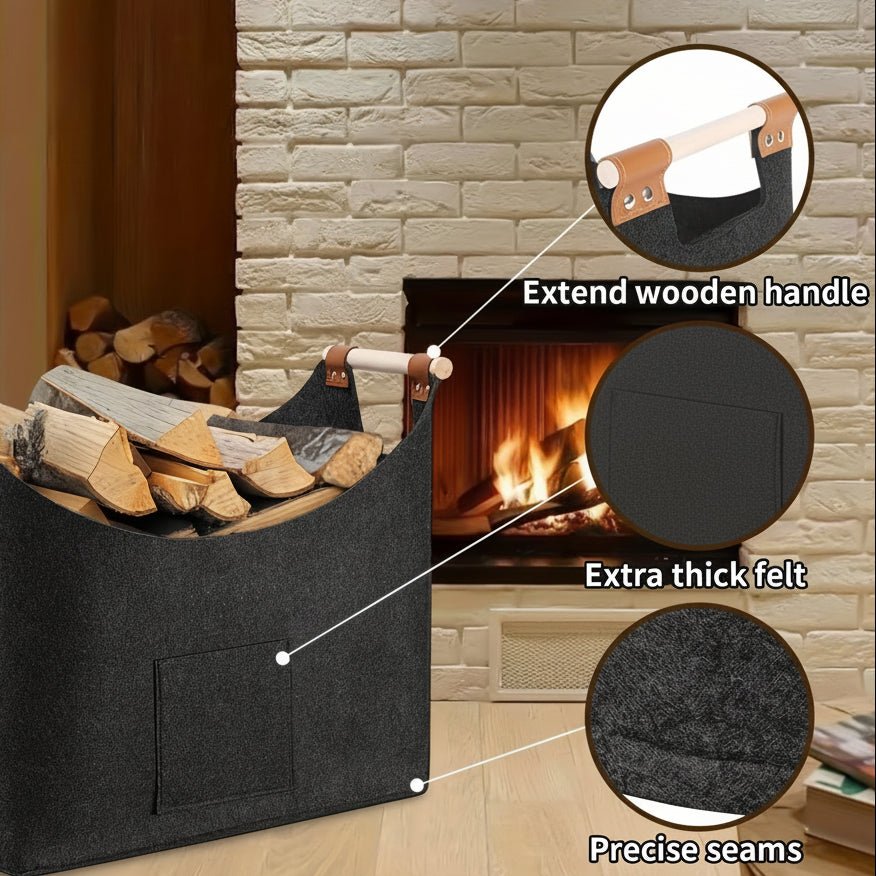 FELDURA - Foldable Firewood Basket with Wooden Handles & Leather Accents 1