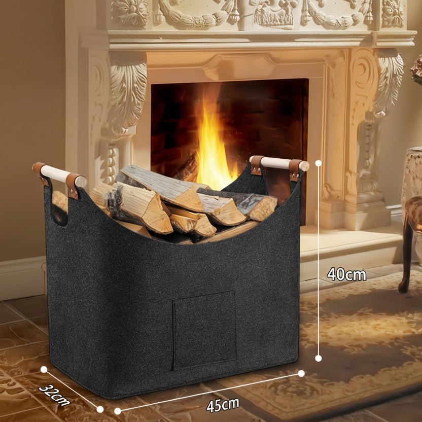 FELDURA - Foldable Firewood Basket with Wooden Handles & Leather Accents 2